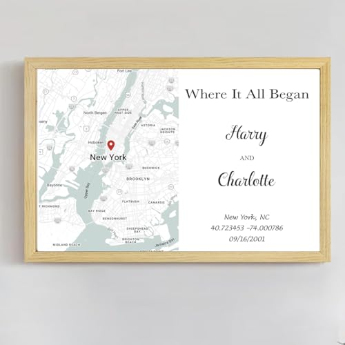 KOLMALK Personalized Gifts Where It All Began Map Wall Art Custom Where We Met Gifts Couples First Date Map Our First Kiss Location Gift Print Your Places The Day We Met Gift #1