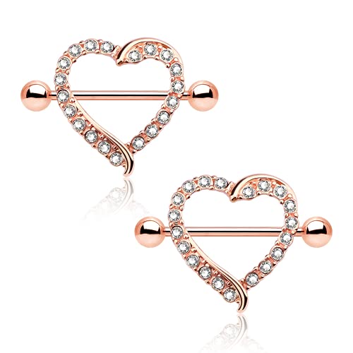 OUFER Body Piercing 14G 2PCS Cœur Piercing Téton en Acier Chirurgical 316L Pavé CZ Anneau Mamelon Piercing Barbell Barres de Téton Anneau Barbells Bijoux Piercing de Corps pour Femme Cover
