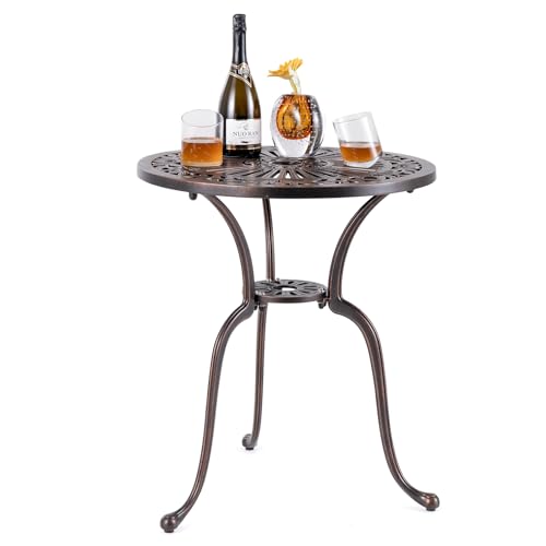 Image of Giantex 24 inch Patio Bistro Table, Cast Aluminum Outdoor Side Table with 2 inch Umbrella Hole, All-Weather Resistant Round Patio Dining Table for 2 for Front Porch, Pool, Backyard, Garden, Balcony