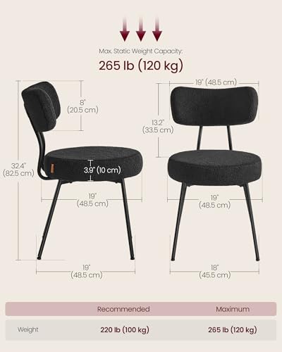 Image of VASAGLE Boucle Dining Chairs Set of 4, Upholstered Kitchen Dining Room Chairs with Curved Backrest and Steel Frame, Modern Mid Century, Round, for Vanity, Living Room, Ink Black UKDC110B14