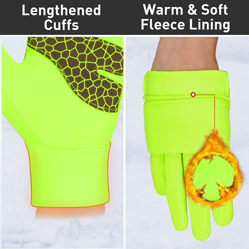 Arcweg Running Gloves Winter Thermal Anti-Slip Touchscreen Gloves Windproof Fleece Lining Gloves Men Women For Sports Walking Cycling Driving Riding Bike Light Green L/Xl #TOP1