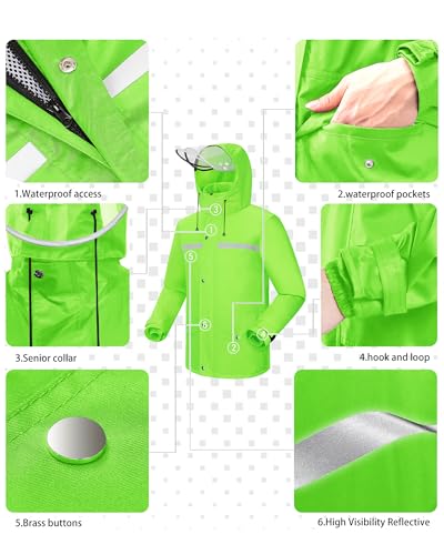 Image of iCreek Rain Suit Waterproof Jacket and Pants Hi Vis Raincoat for Men and Women Reflective Outdoor for All-Sport Work
