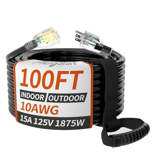 100ft 10/3 Gauge Outdoor Extension Cord Waterproof with Lighted Indicator,10 Gauge SJTW Heavy Duty 15Amp 1875W,3 Prong Cords Flexible Copper Black ETL Listed