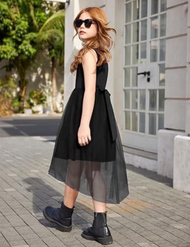 Arshiner Girls Dresses Formal Party Wedding Tulle Sleeveless Contrast Mesh High Low Dress with Belt3