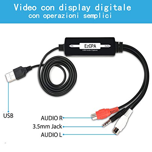 GRACETOP USB 2.0 Audio Grabber- 3.5mm & 2RCA L/R Audio Capture Aufnahme Kabel für Bandlaufwerk, CD-Audioaufnahme Windows XP/Vista/7/8/8.1/10/MAC Kompatibel – Bild 4