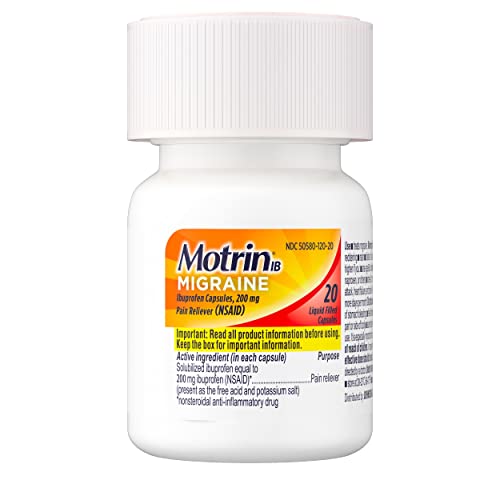 Motrin Ib Migraine Liquid Gel Caps, Ibuprofen 200 Mg, Migraine Relief Medicine, 20 Ct #TOP2
