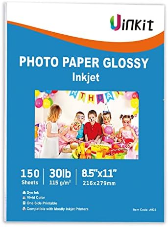 150 Sheets Skinny Paper Shiny Photograph Print Inkjet 8.5×11 30lb DIY Chip Bag Get together Favors Brochure Flyer Image Photographs Printer 115gsm