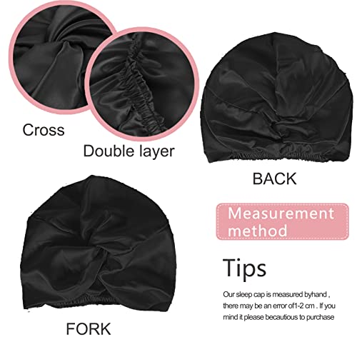 Satin Hair Wrap for Sleeping Bonnet Double-Sided Sleep Cap Sleep Turban Hair Bonnet with 2 Pcs Hair Scrunchies for Curly Hair Women Sleep Cap with Elastic Bow Stay On Head - Image 4