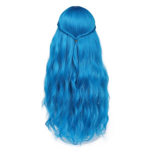 Image of Adequate Long Wavy Hippie Princess Synthetic Wig, Sky Blue | Heat resistant hippie wig with adjustable breathable cap, great for princess & elf cosplay, Halloween parties