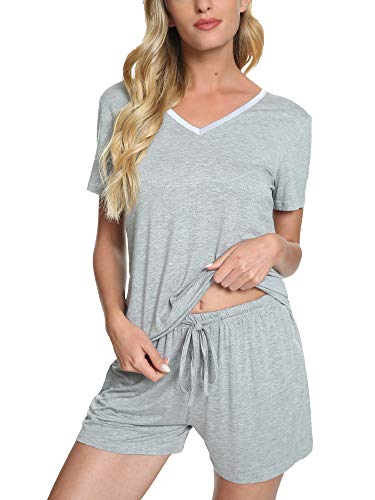 Bapooway Womens Short Sleeve V Neck Pajama Sets Shorts Sleepwear Petite Plus Size S-4Xl, Grey, X-Large #TOP3