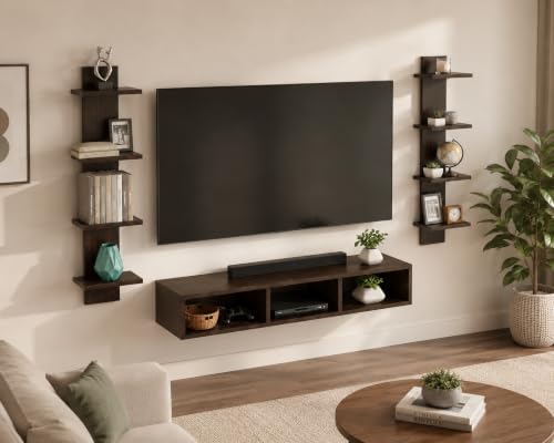 FURNEASER Kyora Wall Mounted TV Unit for Living Room | TV Entertainment Center for TVs 32 to 55 Inch | Floating TV Stand with Storage Shelves & Set Top Box Rack | Wall Shelf for Living Room (Wenge)
