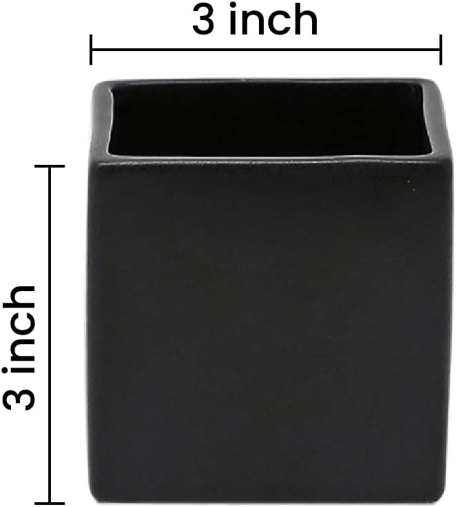 Serene Spaces Living Set of 4 Cube Black Vases – Modern Matte Black Square Cube Ceramic Vases for Centerpieces, Home Office Décor, Event Accents, and More – 3” SQ x 3” H