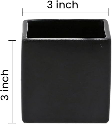 Miniatura 5 de Serene Spaces Living Juego de 4 jarrones de cerámica negra mate  Moderno jarrón cubo negro que añade un aspecto elegante a cualquier espacio, uso