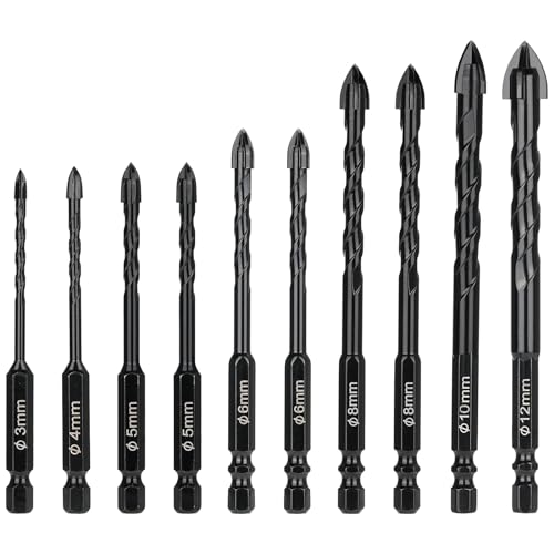 Oumuik10pcs Juego De Brocas Profesiona, Brocas De Carburo De Tungsteno（3-12mm） Para Azulejos,Porcelana, Vidrio, Ladrillo, Cemento, Madera, Etc.