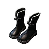 Cute Pearl Bowknot Knee High Boots for Girls:Fashion Fall Winter Warm Fleece Ridding Shoes Wedding Party Dress Footwear（Size12,Black
