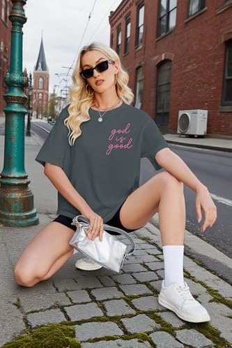 Christian Shirts for Women Oversized God is Good Shirt Jesus Bible Tshirts Religious Crewneck Short Sleeve Top3