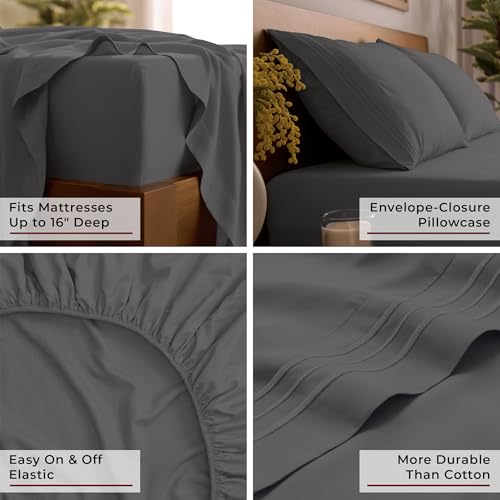 Image of Mellanni Twin XL Sheets Set - 3 PC Iconic Collection Bedding | Hotel Luxury, Extra Soft, Cooling Bed Sheets - Wrinkle, Fade, Stain Resistant (Twin Extra Long, Gray)