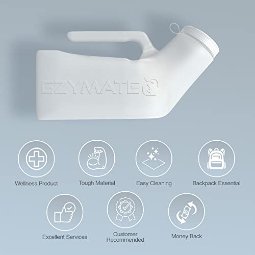 Ezymate (1 Pack) Portable Urinals For Men Spill Proof, Urine Bottles For Men, Plastic Male Urinal Pee Bottles For Men With Spill Proof Screw Cap Lid For Hospitals, Emergency And Travel Use (1000Ml) #TOP4