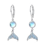 🐬 Especificaciones 🐬 Pendientes hipoalergénicos con forma de cola de sirena y piedra lunar arcoíris. Tamaño: 18 x 12 mm. Peso neto: 2,4 g/par.