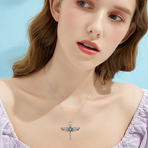 Wteniy Sterling Silver Dragonfly Pendant Necklace For Women Mom Turquoise Moonstone Animal Jewelry Gifts (Turquoise) #TOP2