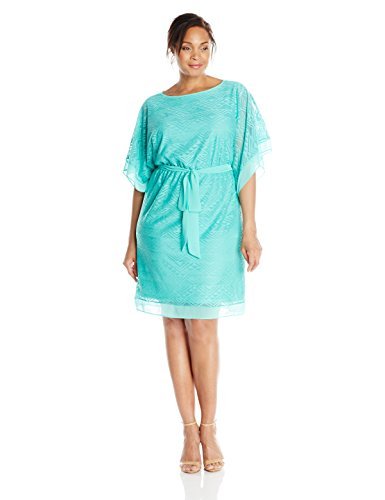 AGB Women's Plus Size Scoop Neck Lace Butterfly Sleeve Kimono