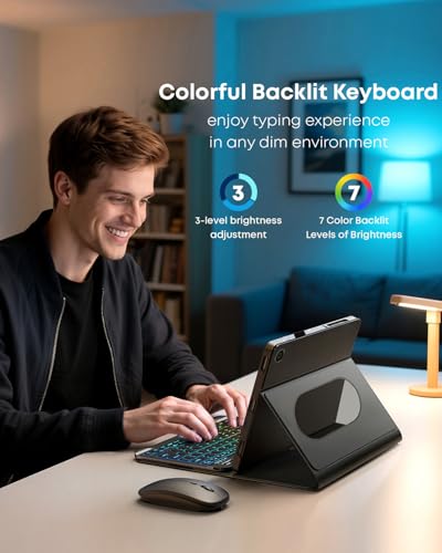 Image of SAMTUNK Case Keyboard for Google Pixel Tablet 11 inch 2023 /2024 Cover - 7 Color Rainbow Change Backlit Detachable Keyboard with Mouse - Black
