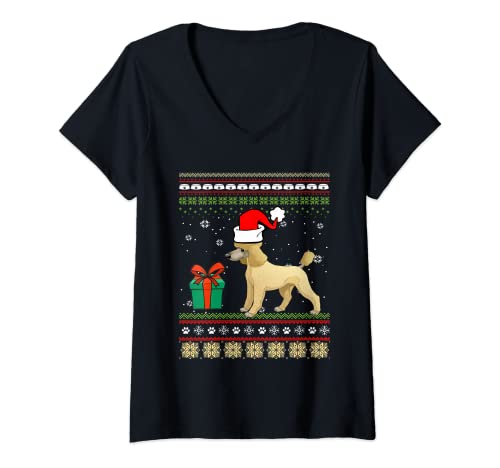 Mujer Poodle Dog Santa Hat Ugly Christmas Funny Dogs Lovers Xmas Camiseta Cuello V