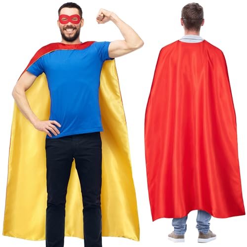 Adult Superhero Cape & Mask Set - Double-Sided Red & Yellow Super Hero Capes and Masks for Men Women Dress-Up Parties by Bosvin - Image 3