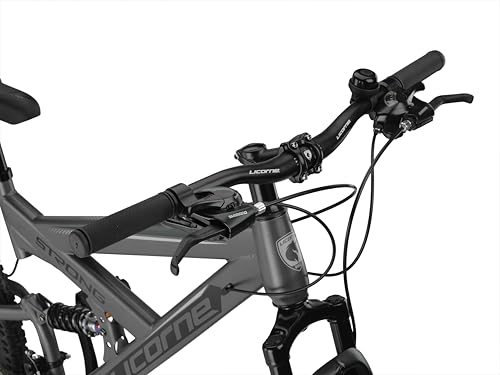 Licorne Bike Strong 2D Premium Mountainbike in 26, 27.5 und 29 Zoll Fahrrad für Jungen Mädchen Damen und Herren Scheibenbremse vorne und hinten 21 Gang Schaltung Vollfederung (27.5 Zoll, Anthrazit)