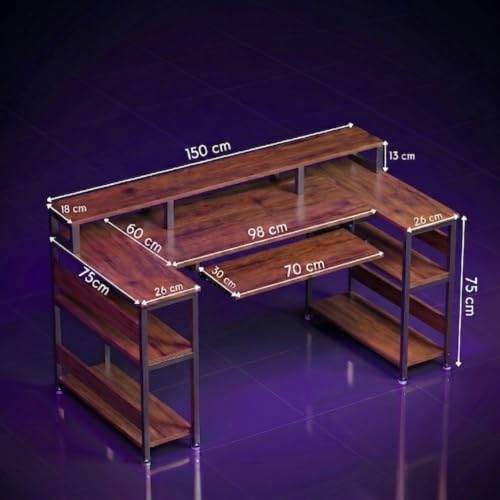 Image of Deskio Gamz Desk, Computer Table for Home Pc, Office Table for Home, Gaming Worktable | with Book Shelf + Monitor Riser, Forest Wood, Metal (150 Cm x 60 Cm x 75 Cm) | DIY
