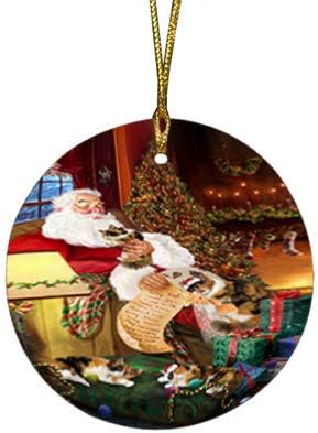 Summertime Tropical Island Beach Calico Cat Round Flat Ornament - Pet Decorative Hanging Ornaments for Christmas X-mas Tree Decorations - 2.75" Round Flat Ceramic Christmas Ornament POR1639