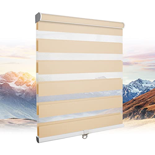 Cordless Zebra Roller Sheer Shades Blinds, Beige Custom Free Stop Dual Layer Window Shades With Valance, Sheer Or Privacy Light Control, Day And Night Blinds For Windows, Doors, French Doors #TOP1