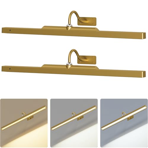 Image of 2 Pack 24 Inch Wall Lights for Pictures - Cordless Rechargeable Wall Sconces with Dimmable Remote for Above Mirror, Painting & Decor (Antque Gold)