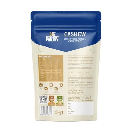 Image of BIG Pantry Raw Cashew Nuts 200g | Whole Kaju | Natural Raw Cashews | Protein Rich Dry Fruit | Gluten Free | Plant-Based Snack | Healthy Everyday Nut (Pack Of 2)