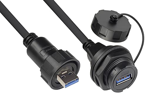 Conector industrial USB 3.0 impermeable IP67 de 1 metro en color negro