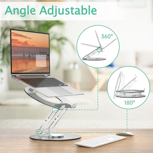 Image of Laptop Stand for Desk Adjustable Computer Stand with 360 Rotating Base Ergonomic Laptop Riser Mount for Desk Foldable Protable Computer Desk Fits with MacBook Pro Air, Round