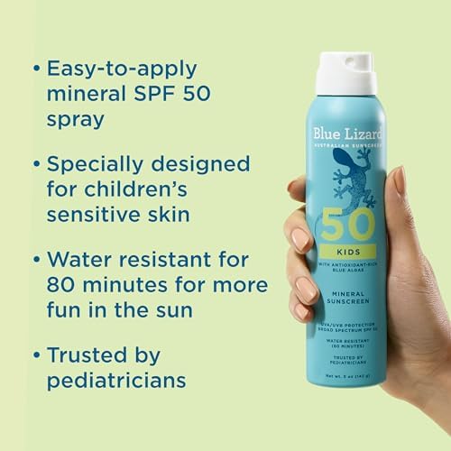 Blue Lizard Kids Mineral Sunscreen Spray SPF 50+, Brand, Broad-Spectrum UVA/UVB Protection, Water-Resistant, Zinc Oxide Formula, 5 fl oz - 1