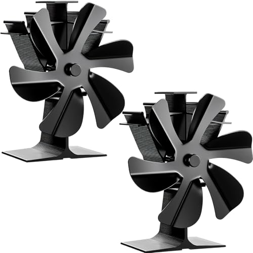 Rossesay 2 Pack Wood Burning Stove Fan Black Heat Powered Fireplace Fan for Wood Burning Stove Pellet Log Burner Circulating Warm Air (Single Motor 6 Blade)