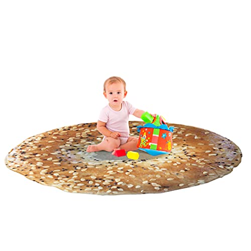 Ambesonne Bagel Round Blanket, Wholegrain Tasty And Poppy Pastry With Sesame Seeds On Food Art Picture, Lightweight Sofa & Bed Cover Gift For Mom From Daughter, 60" Round, Pale Brown And Eggshell #TOP1