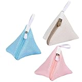 3 Pack Mini Triangle Laundry Bags for Washing Machine, Small Mesh Wash Bags for Delicates, Polyester Laundry Net with Zipper & Hanging Loop for Bras, Underwear, Socks, Baby Clothes (Blue, Pink, Beige)