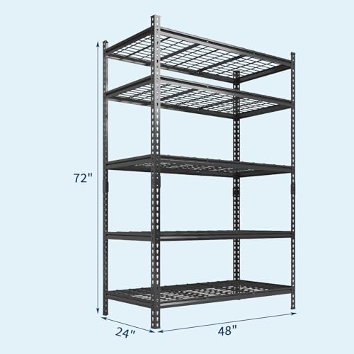 Image of Garage Shelving 2200 LBS Storage Shelves Adjustable Metal Shelving Unit Heavy Duty 5 Tier Metal Shelves for Garage Kitchen Pantry Warehouse Basement, 48 inch W x 24 inch D x 72 inch H