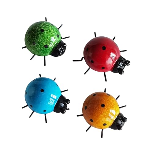 NITNOEI Set of 4 Ladybird Pendants Made of Iron Garden Decoration Indoor Hanging Decoration Cute Ornaments Beautiful Gifts Red Yellow Blue and Green Colours Single Size 9 cm x 9 cm x 5 cm