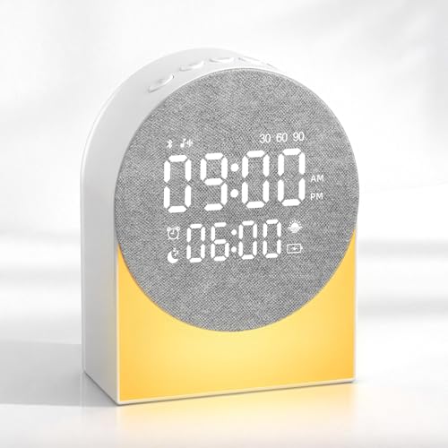 Gemmac Despertador Digital Ruido Blanco Luz Nocturna, Despertador Amanecer LED Luz con Temporizador y Bluetooth Recargable Hatch Alarm Clock, Night Light para Decoracion Hogar Regalo de Cumpleaños