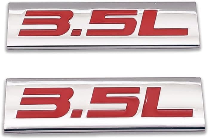 2X Chrome Metal 3.5L Logo Car Emblem Premium 3D 3.5 V6 Badge Auto Door Fender Sticker Side Wing Decal (3.5L,Silver&Red)
