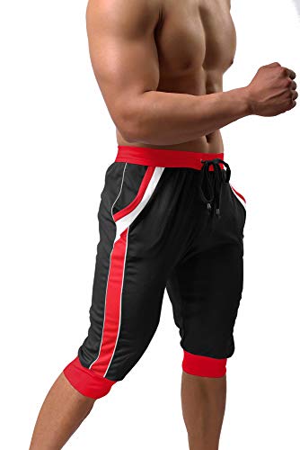 BIYLACLESEN Mens 3/4 Pants Beach Pants Lightweight Pants Men for Men Quick Dry Pants Breathable Pants Mesh Pants Men 3/4 Jogger Long Shorts for Men Black Red