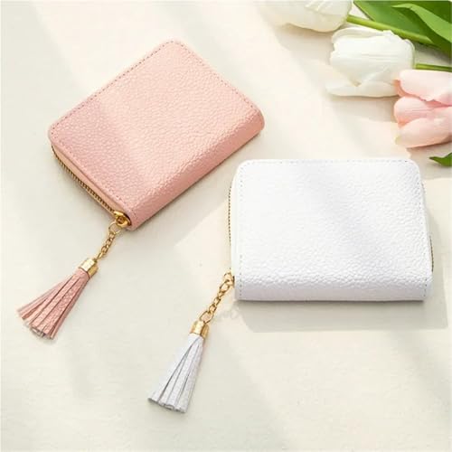Tassel Women Wallet Female Purse PU Leather Short Mini Wallets Zipper Clutch Purse Female Small Wallet for Women for Change，Credit Card(Black)2