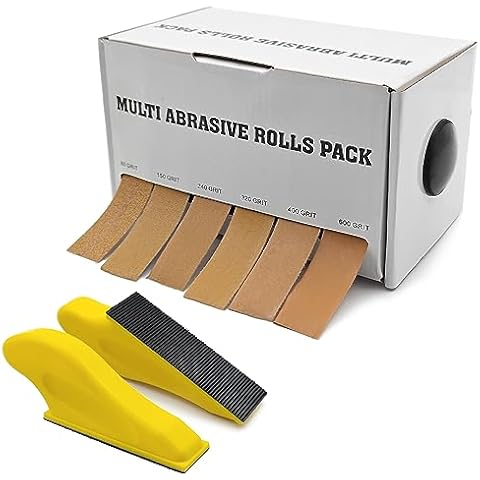 QYQRQF Hand Sander Kit, Assorted Micro Sander Sand Paper 80 150 240 320 400 600 Grits Hoop and Loop Sandpaper with 2pcs Detail Sanders for DIY Crafts Wood Polishing, 6 Rolls 6 Meters/roll Cover