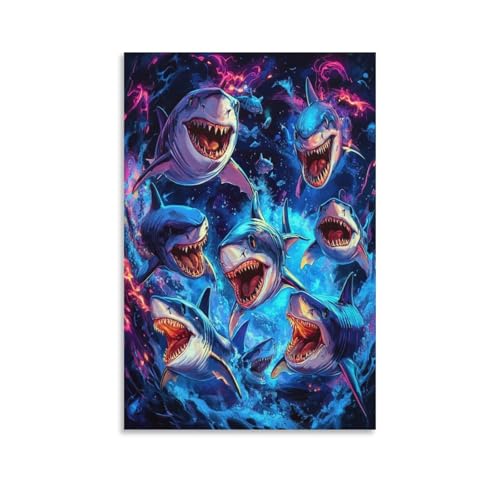 Toile de requin giclée moderne : tableau de décoration murale 50x75cm salle de bain