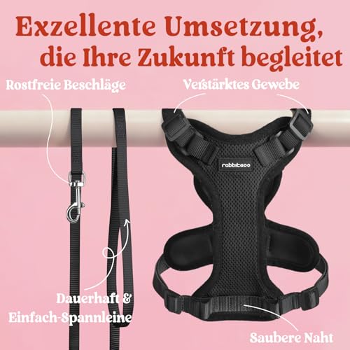rabbitgoo Katzengeschirr mit Leine Softgeschirr für Katze Brustgeschirr Cat Harness Katzengarnitur Ausbruchsicher Verstellbar Katzenweste Schwarz XS