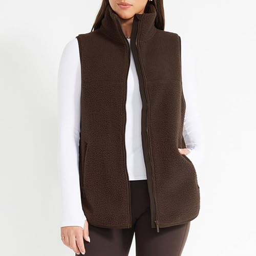 Songling Womens Fleece Vest Oversized Sleeveless High Neck Full Zip Jacket Warm Soft Sherpa Vests Outerwear with Pockets3